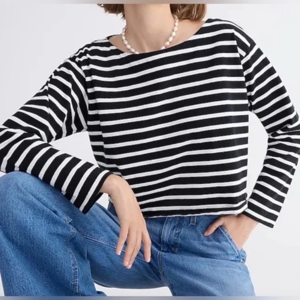 J. Crew Black and White Striped Long Sleeve Tee